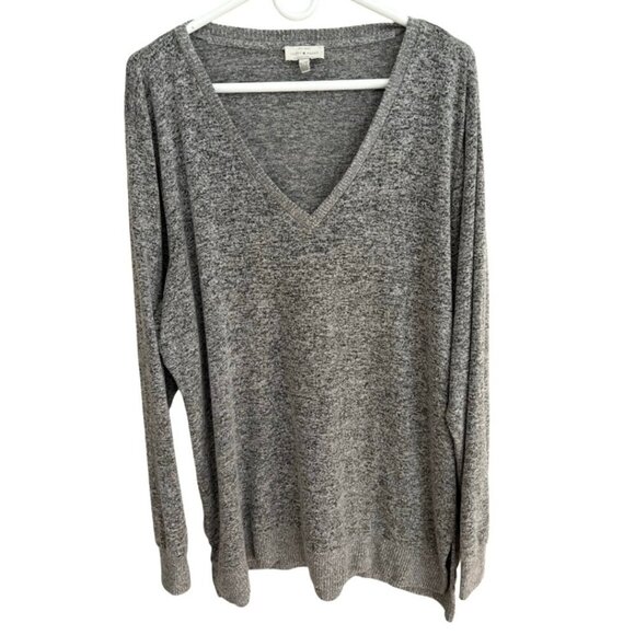 Lucky Brand V-Neck Cloud Knit Tunic Pullover Sweater in Grey Heather Size XL - Picture 2 of 13